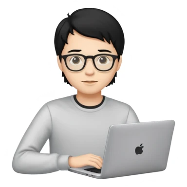 un estudiante con lentes y su laptop CON CAMISA MANGA LARGA Y CABELLO NEGRO sticker