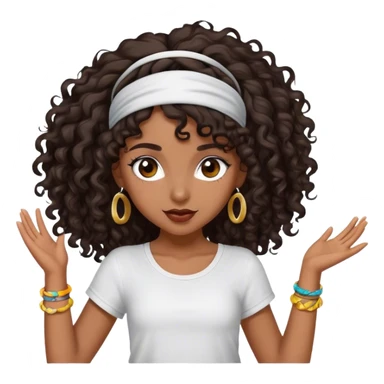 Dancing dark brown girl with long darn brown curly hair with headband hip hop sticker