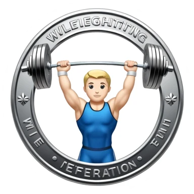 An emblem representing the World Weightlifting Federation with a stylized barbell and global elements. Bold text and clean lines symbolize strength, unity, and competition. Modern, dynamic design with a transparent background. sticker