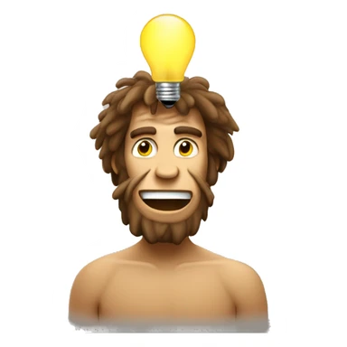 caveman light bulb moment happy but inquisitive - face and light bulb only sticker