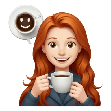Excited long haired redhead drinking coffee with a sign in front saying GTSY sticker