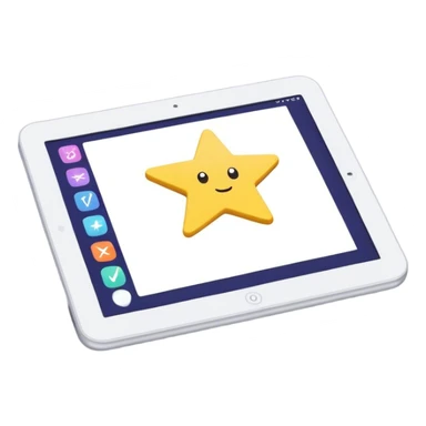 Create an emoji representing fanfiction writing. The design should feature a digital device tablet with visible text, symbolizing the creative process of writing fanfiction. Add a subtle reference to popular fictional characters or universes (like a small star, heart, or magical item) to indicate the fan aspect. Use a playful, imaginative color palette, blending vibrant tones with soft neutrals. Do not include any emojis or smiley faces. Make the background transparent. sticker