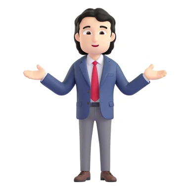 Business strategist with black wavy hair, stubble, chiseled face, wearing blazer and button-up shirt, giving an inspirational TED-style talk about innovation on a minimalist stage with red circle, dynamic speaking pose sticker