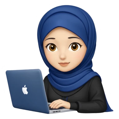 dark blue hijab cute girls with labtop with front profile sticker
