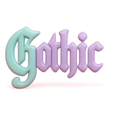 the word 'Gothic' in ornate gothic calligraphy, vinyl figure style sticker