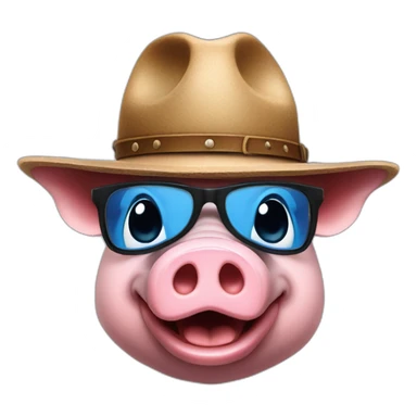 A pig with a cow boy's hat, with blue glasses and with a youtube's logo in his chest sticker