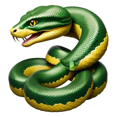 cinematic-anaconda-realistic-full-body-coiled-emoji,-thick-muscular-body-wrapped-in-powerful-loops,-smooth-green-and-black-patterned-scales-glinting-under-the-light,-head-raised-slightly,-piercing-golden-eyes-staring-intensely,-simplified-yet-realistic-focused-features,-highly-detailed,-glowing-with-an-almost-sarcastic-glow sticker
