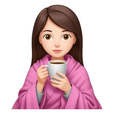 Brunette girl in pink blanket drinking coffee sticker