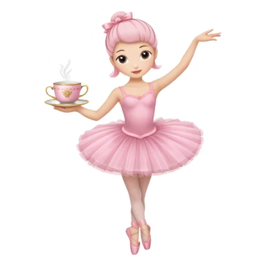 a ballerina with a teacup for a head. She is wearing a classic pink tutu and ballet slippers sticker