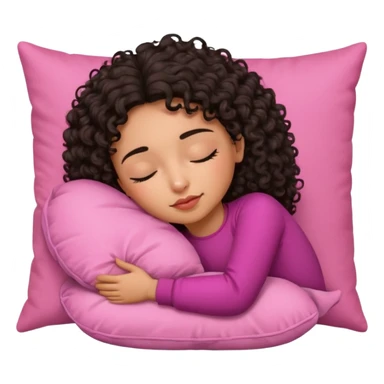 Sleeping Spanish girl on pink pillow dark curly hair mixed skin sticker