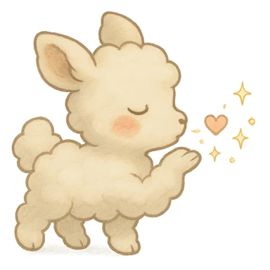vanilla-colored cloud doe with rosy cheeks, blowing a kiss with sparkles, soft Ghibli style sticker