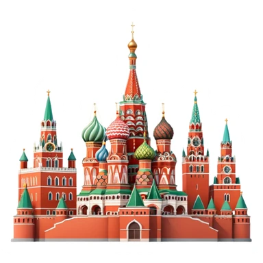 cinematic realistic emoji of Moscow skyline with iconic landmarks Kremlin, St. Basil's Cathedral, Moscow State University, FSB Headquarters Building Lubyanka, lifelike detail, accurate colors, bright daytime lighting, wide city view, no sky, no clouds sticker