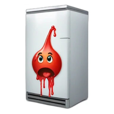 a refrigerator with red ooze coming out of it sticker