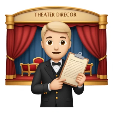 theater director emoji with a script and stage background sticker
