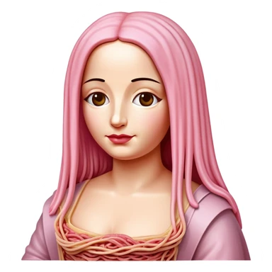 monalisa made of SPAM meat holding pink dripping sauce spaghetti portrait sticker