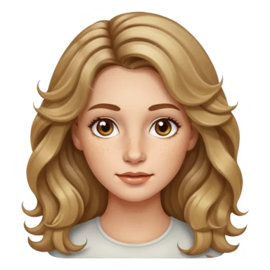 creative women with long dark Blond with highlights wavy hair white women, oval shape face hazel eyes long lashes freckles on the nose high cheek bones sticker