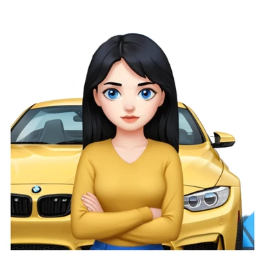 Make a cute Russian girl with black hair and blue eyes with a BMW m4 sticker
