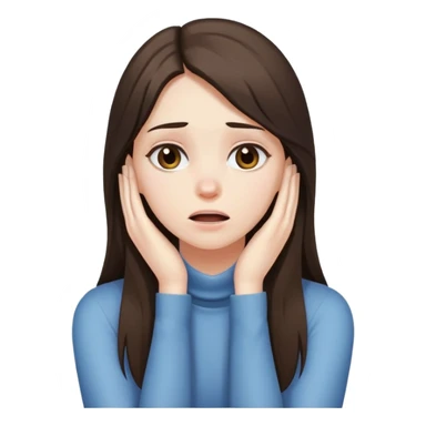 brunette girl with long stressed out with her hands around her neck sticker