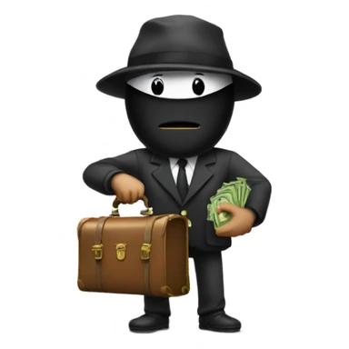 a robber with a brief case that has money falling out of the brief case sticker