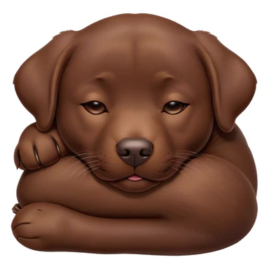 Meme-Worthy Cute Sleeping Chocolate Labrador Portrait Emoji, Head resting peacefully with a contented smile, showcasing a delightfully robust build and a luxuriously soft chocolate Fur, eyes shut in a serene nap, Simplified yet hilariously adorable features, highly detailed, glowing with a soft, drowsy light, high shine, relaxed and utterly lovable, stylized with an air of playful laziness, bright and heartwarming, soft glowing outline, capturing the essence of a comically sleepy companion, so meme-worthy it feels like it could instantly become the next viral sensation of adorable slumber! sticker