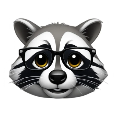 racoon wearing square glasses and white tee working on a black laptop sticker