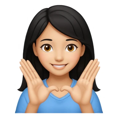 Smiling girl doing the Japanese  heart sticker