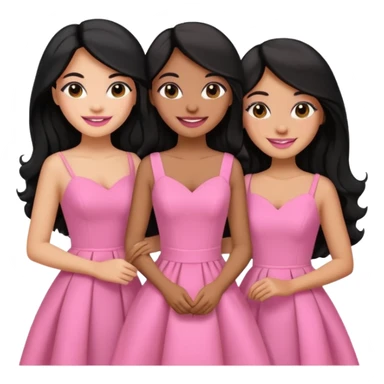 3 besties with professional glammed up looks wearing pink, medium skin tone smiling big with black long hair  sticker