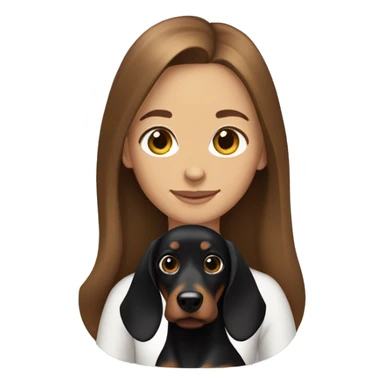 a brown-haired girl with black dachshund with long hair sticker