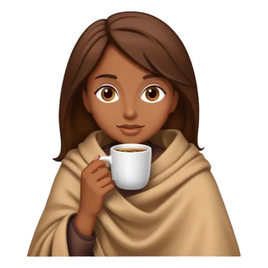 Brown hair lady wearing light brown blanket drinking coffee  sticker