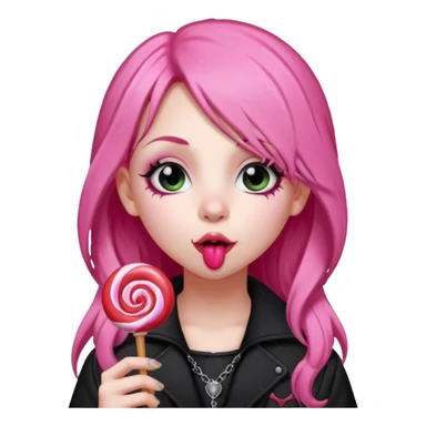 Cute Goth girl with long pink hair licking a lollipop  sticker
