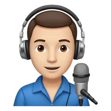 a radio host with headphone and microphone sticker