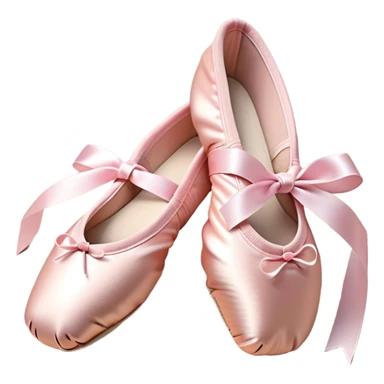 Cinematic Realistic Ballet Shoes, soft satin pink pointe shoes with delicate ribbons, resting gently on a polished wooden floor, subtle creases in the fabric, glowing under the warm golden light of a rehearsal studio, evoking elegance and grace. sticker