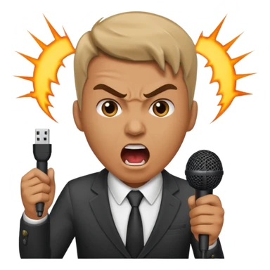 the male office manager yelling at her to stop with angry face while unpluggging her microphone cable
 sticker