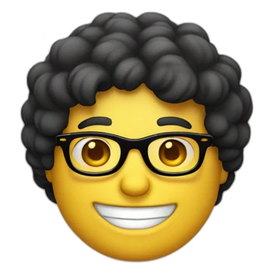 portuguese white man with black hair down below ears, round glasses and a big smile sticker