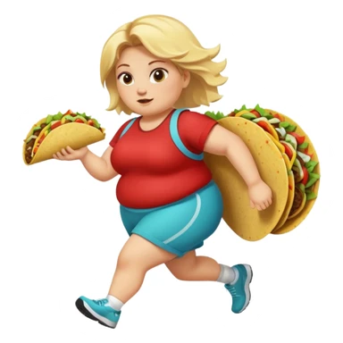A fat blonde girl running with tacos sticker
