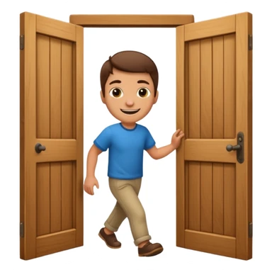 a door opening with a smiling client walking in sticker