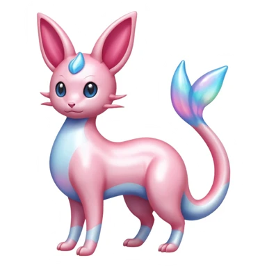 Shiny Pastel Translucent Sparkly Skitty-Milotic-Sylveon-Lumineon-Dragonair-Fakémon-hybrid-creature (full body)  sticker