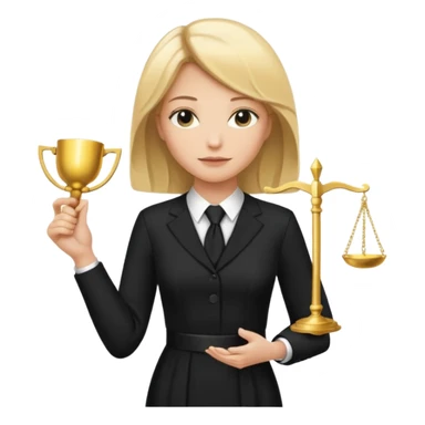 woman lawyer blanche et blonde avec des cheveux mi-long; elle est habillée avec une longue robe noire et une cravate blanche; elle soutient fièrement le symbole de la justice sticker