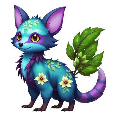 Realistic Sharp swampy mossy elemental ivy floral detailed Colorful translucent luminescent glowing Trico-Noibat-batty-Sergal-Furret-Ferret-Wolverine-Vernid-furry-fursona-fusion-Fakemon-animal-hybrid-creature, full body sticker
