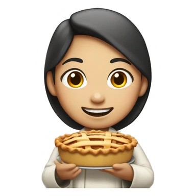 Asian pilgrim girl holding a steaming apple pie with a proud smile. sticker
