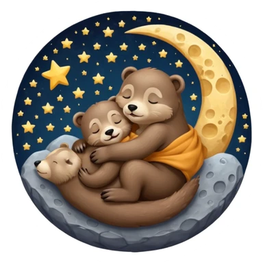 otter hugging a bear sleeping together on the moon sticker