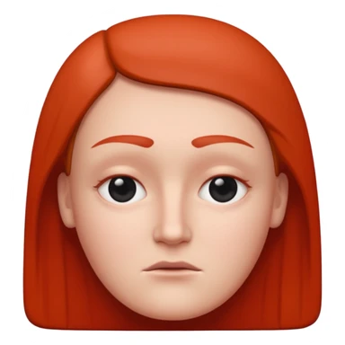 Una figura roja con cabeza cuadrada y cuerpo de rectángulos con cara con dos ojos negros como puntos y cejas preocupadas sin boca y que tenga como una especie de polvo café en la cabeza sticker