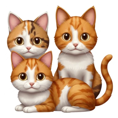 3 small cats each are different colours including a brown tabby and white, a patchy calico, and a ginger and white sticker