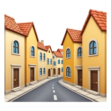 cozy narrow street with simplified background buildings, emoji style sticker