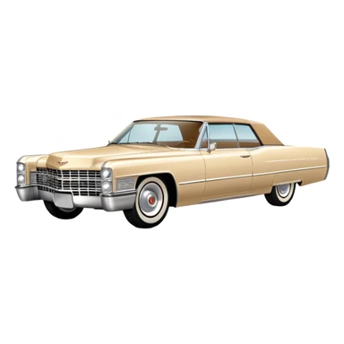 Beige 1966 Cadillac DeVille icon, ultra simplified design, clean 30-degree angle, just essential contours, Once Upon a Hollywood car, iOS emoji style sticker