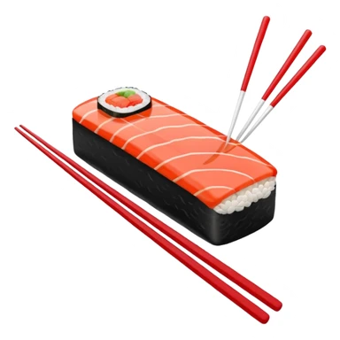 Japanese cuisine humanless avatar in minimalist emoji-style illustration. Sushi, roll and 2 chopsticks, clean lines, red white colors, flat design, calm and modern. sticker