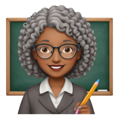 woman teacher, brown skin, curly grey hair, old, wearing glasses, hold chalk on hand sticker