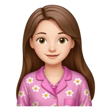 happy white long brunette hair girl with hazel eyes and in pink pajamas sticker