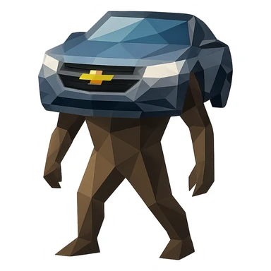 low-poly polygonal style body with a Chevrolet car face sticker