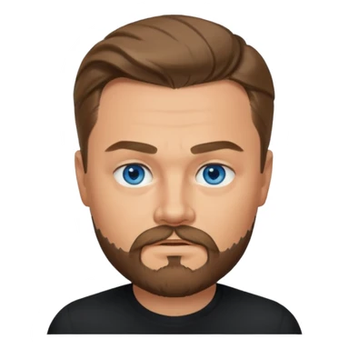 a good looking like leonardo di caprio blue eyes, beard, mustache, a black shirt sticker